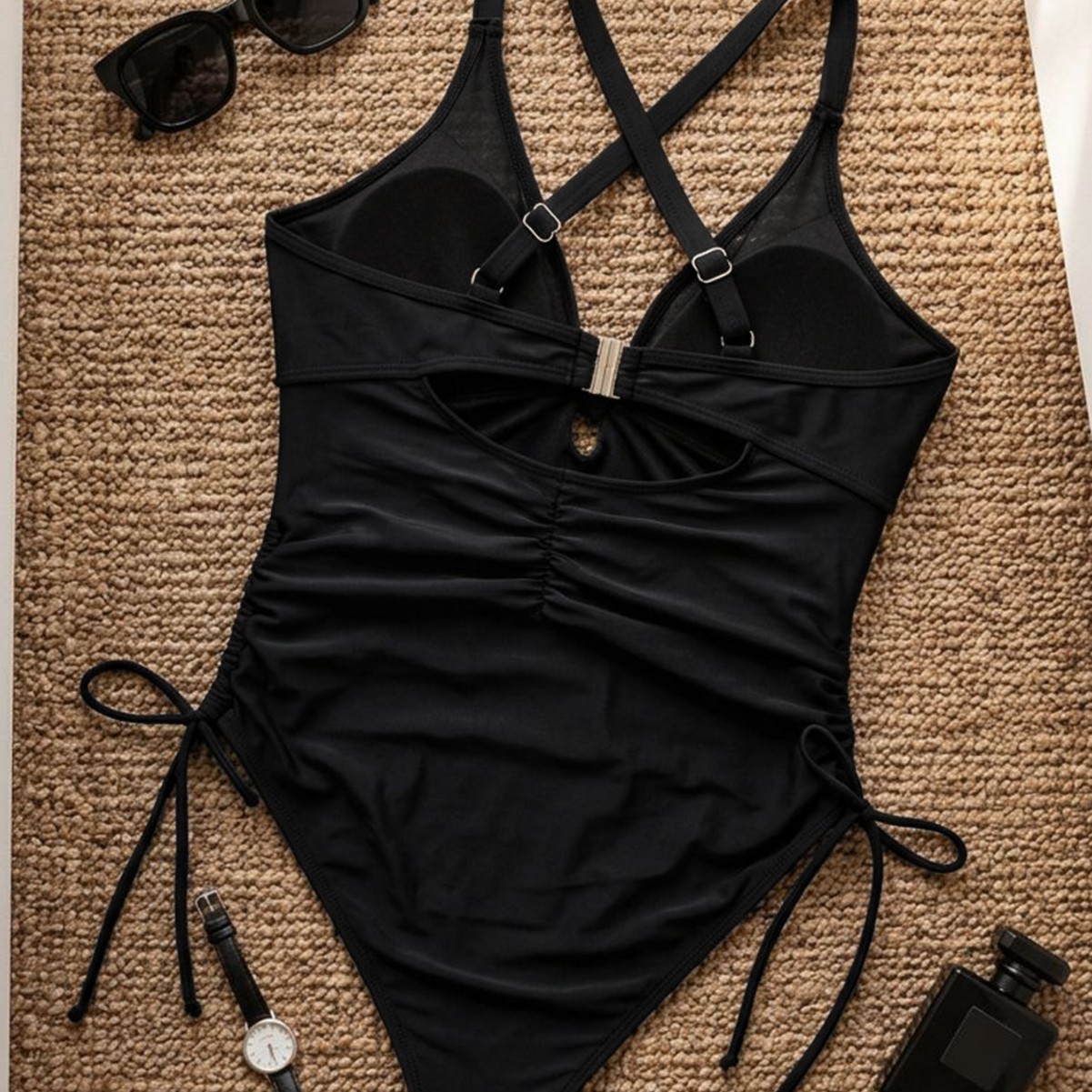 Hollow-Out Drawstring One-Piece Swimsuit for Summer Pool Parties