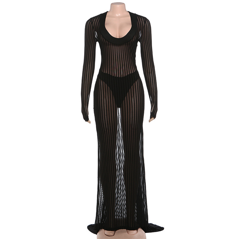 U-Neck Mesh See-Through Patchwork Dress for Summer