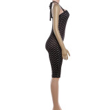 Women Summer Polka Dot Print Sleeveless Halter Neck Jumpsuit