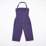 Women Spring Summer Polka Dot Sleeveless Halter Neck Cropped Jumpsuit