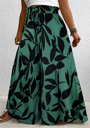 Plus Size Women Summer Printed Wide Leg Pants