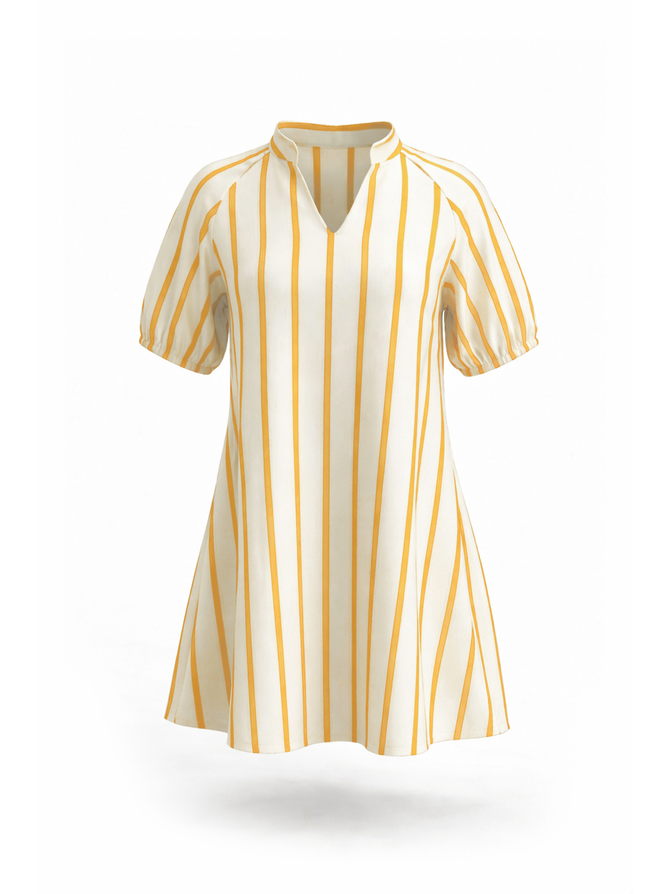 Striped V-Neck Puff Sleeve Shirt Dress for Summer