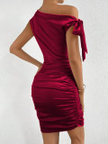 Women Slash Shoulder Irregular Dress