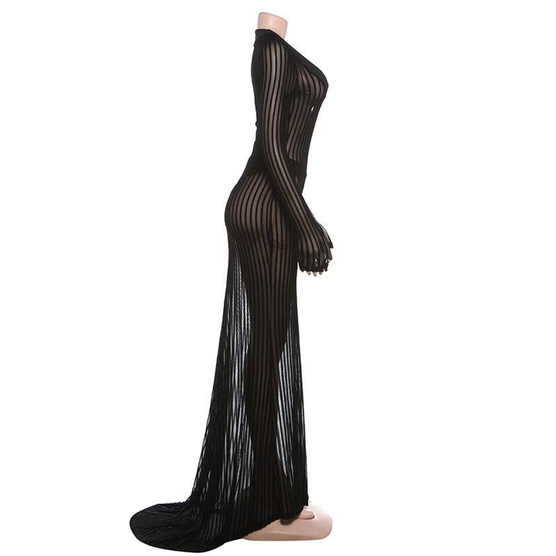 U-Neck Mesh See-Through Patchwork Dress for Summer