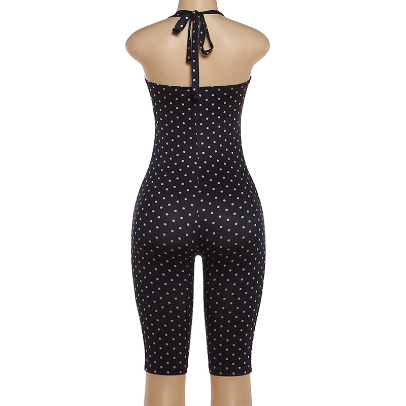 Polka Dot Halter Sleeveless Jumpsuit for Summer Events