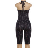 Women Summer Polka Dot Print Sleeveless Halter Neck Jumpsuit