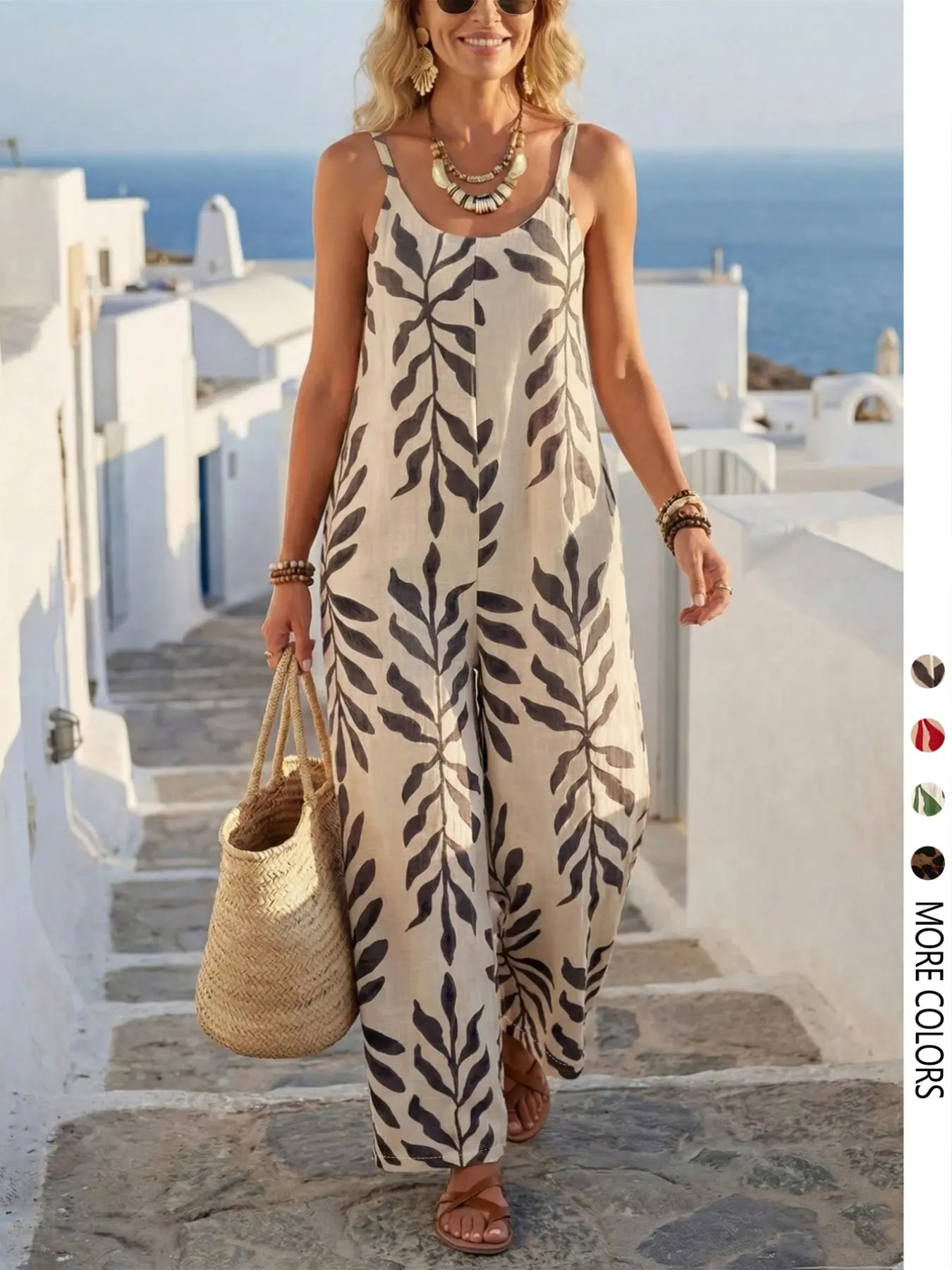 Bohemian Printed Camisole Jumpsuit for Casual Holidays