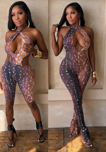 Women Summer Sexy Printed Backless Jumpsuit