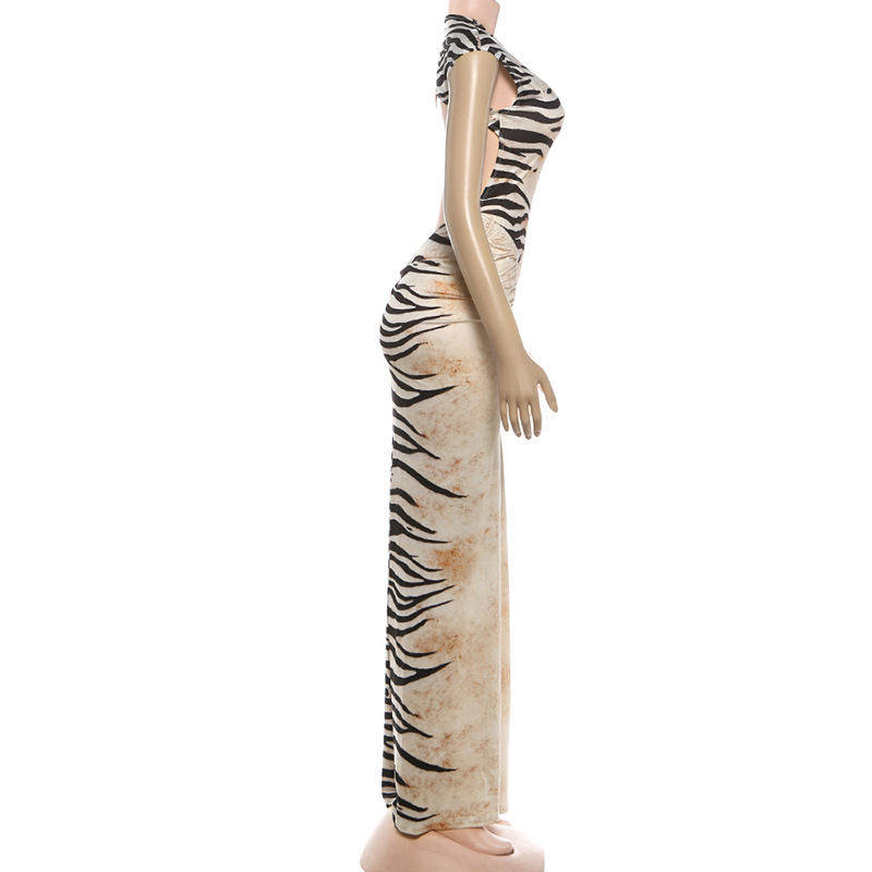 Striped Sleeveless Ruched Backless Dress for Summer Parties