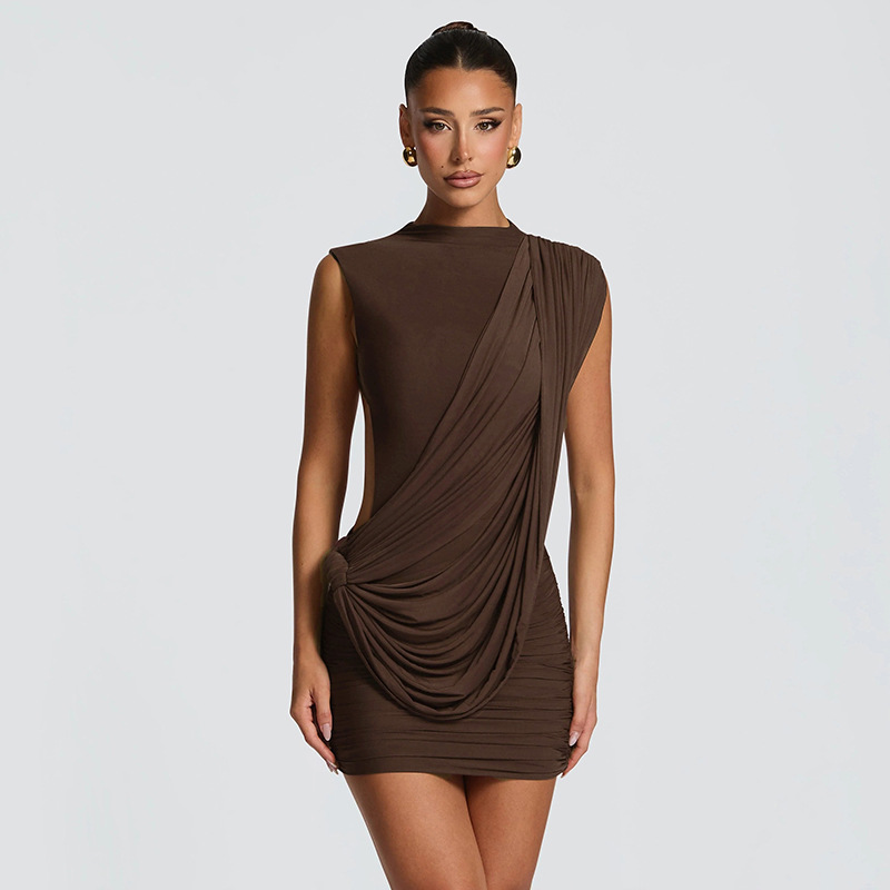 Sleeveless Irregular Ribbon Backless Dress for Summer Casual