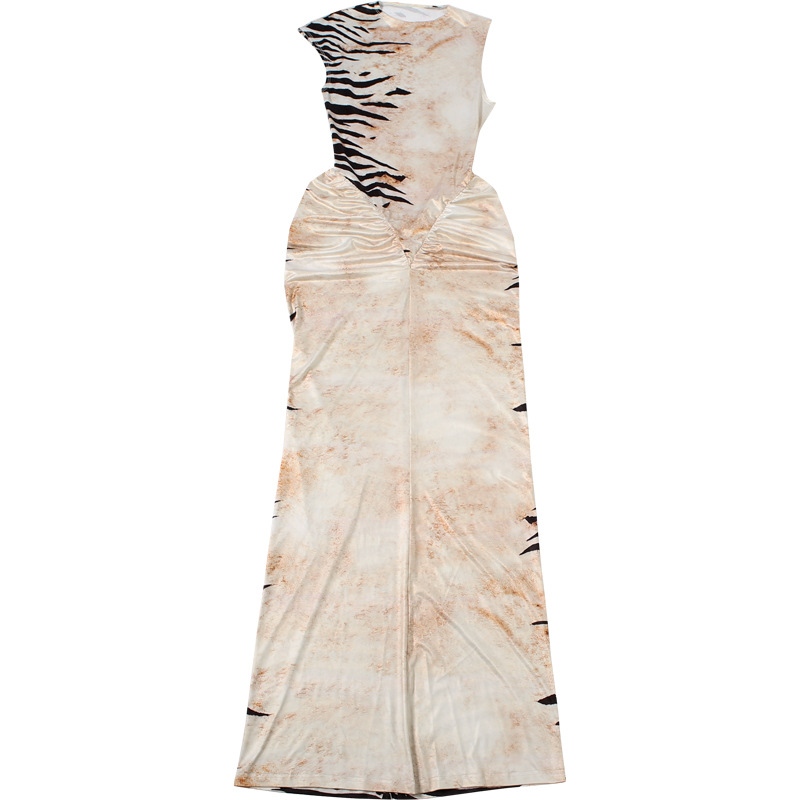 Striped Sleeveless Ruched Backless Dress for Summer Parties
