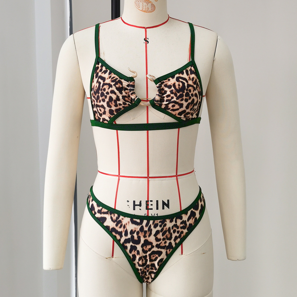 Leopard Hollow-Out Lace-Up Two-Piece Bikini for Pool Parties