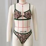 Women Bikini Sexy Leopard Hollow Out Lace-Up Two Pieces Swimwear