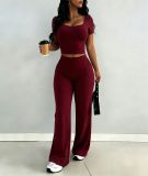 Women Short Sleeve Top and Pant Casual Two Pieces