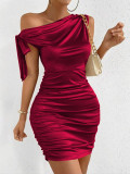 Women Slash Shoulder Irregular Dress