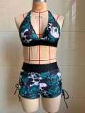 Women Multi-Color Holidays Skirt Style Swimwear Two Pieces