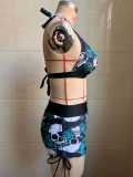 Women Multi-Color Holidays Skirt Style Swimwear Two Pieces