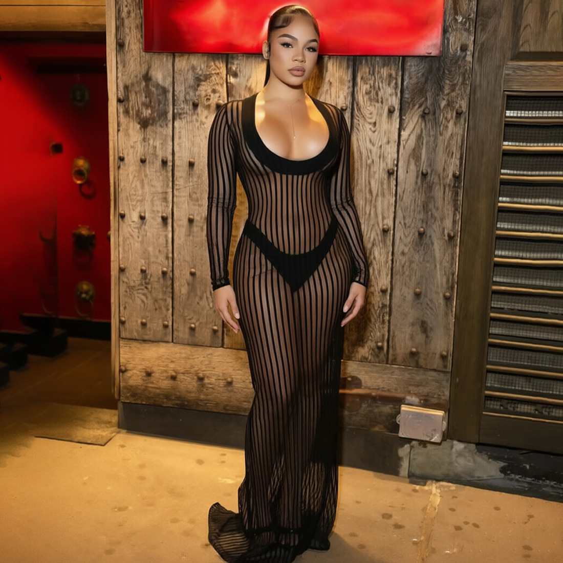 U-Neck Mesh See-Through Patchwork Dress for Summer