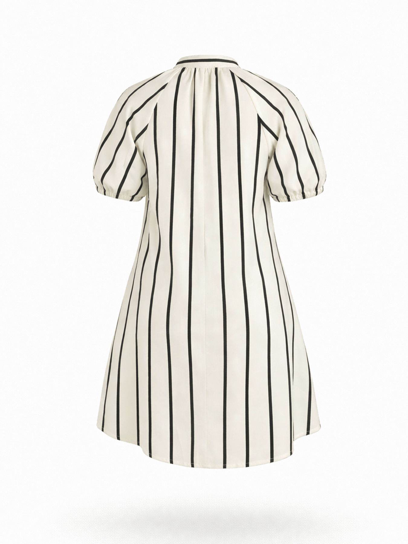 Striped V-Neck Puff Sleeve Shirt Dress for Summer