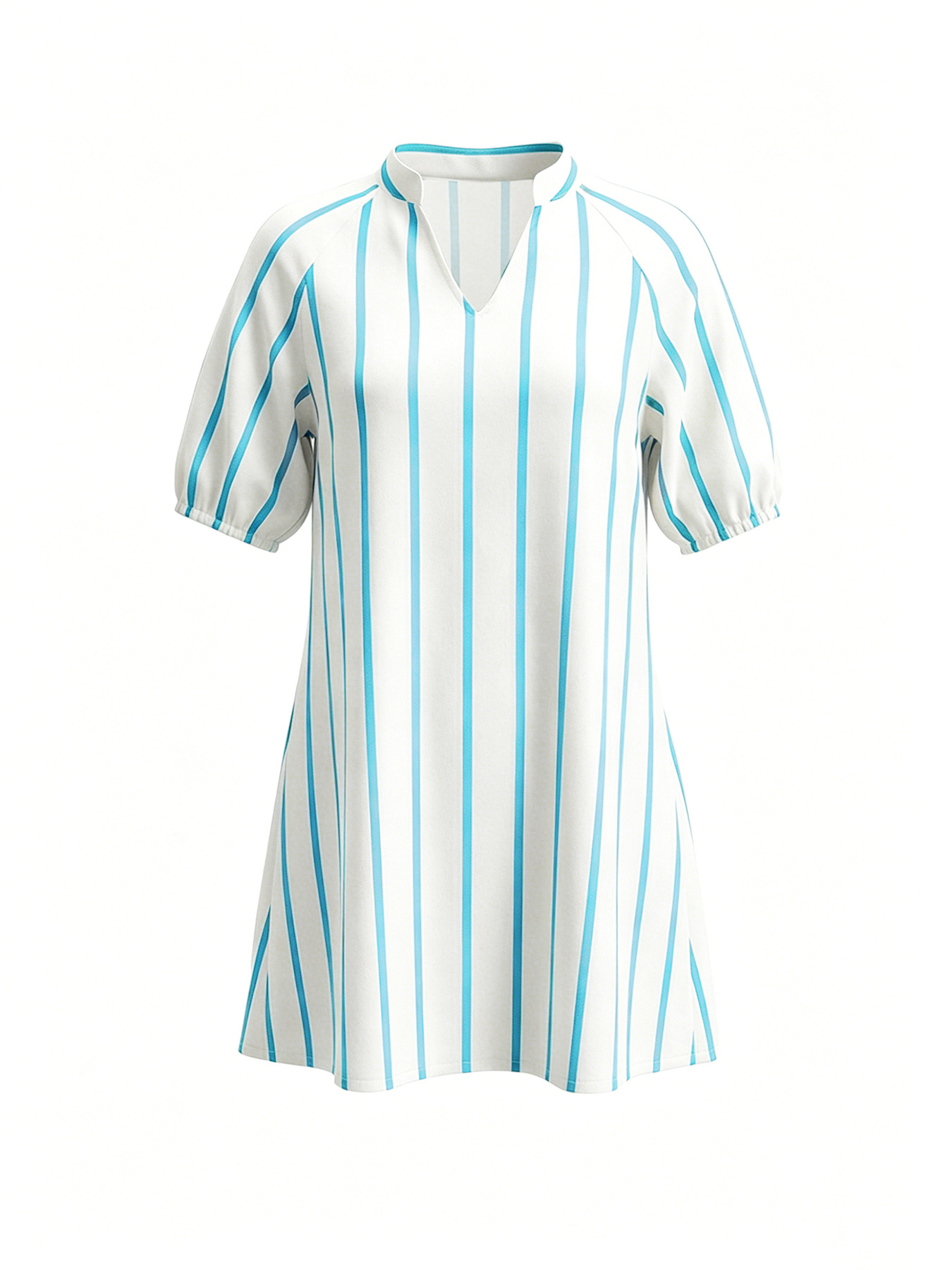 Striped V-Neck Puff Sleeve Shirt Dress for Summer