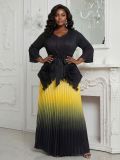 Plus Size Women Pleated Gradient Irregular Top & Midi Skirt Fashion Two-Piece Set