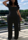 Plus Size Women Short Sleeve Black Wide Leg Jumpsuit