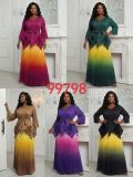 Plus Size Women Pleated Gradient Irregular Top & Midi Skirt Fashion Two-Piece Set