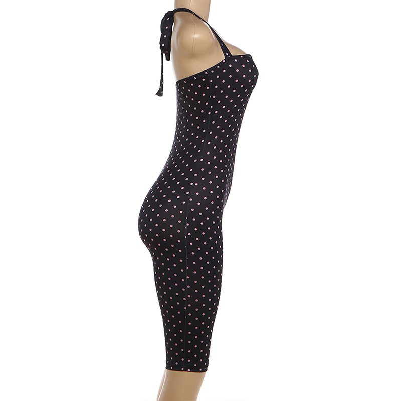 Polka Dot Halter Sleeveless Jumpsuit for Summer Events