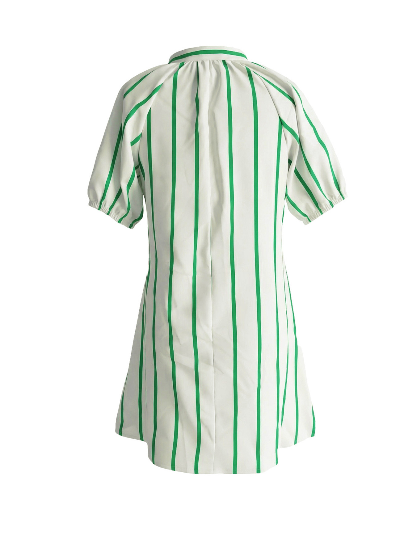 Striped V-Neck Puff Sleeve Shirt Dress for Summer