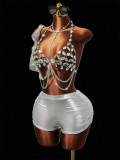 Women Sexy Gem Tassel Hollow Out Chain Patchwork Halter Neck Camisole Top