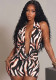 Women Spring Summer Halter Neck V Neck Backless Lace-Up Printed Top and Shorts Two Pieces