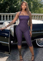 Women Spring Summer Polka Dot Sleeveless Halter Neck Cropped Jumpsuit