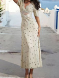 Women Summer Sexy V Neck Hollow Out Lace Patchwork Dress