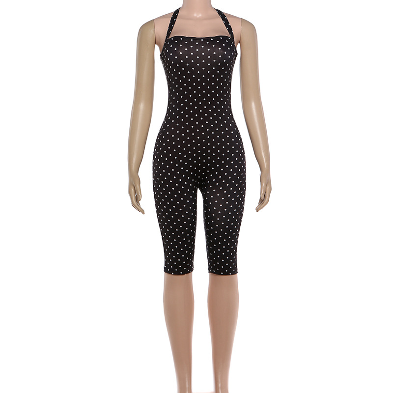 Polka Dot Halter Sleeveless Jumpsuit for Summer Events