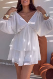 Women Sexy Deep V Solid Chiffon Ruffle Dress