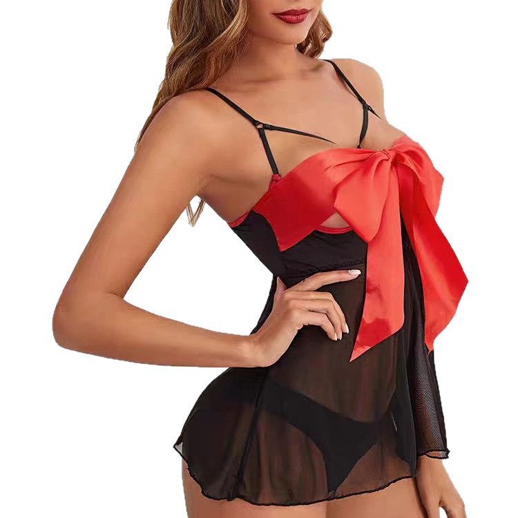 Bow Lace Two-Piece Pajama Set for Intimate Roleplay