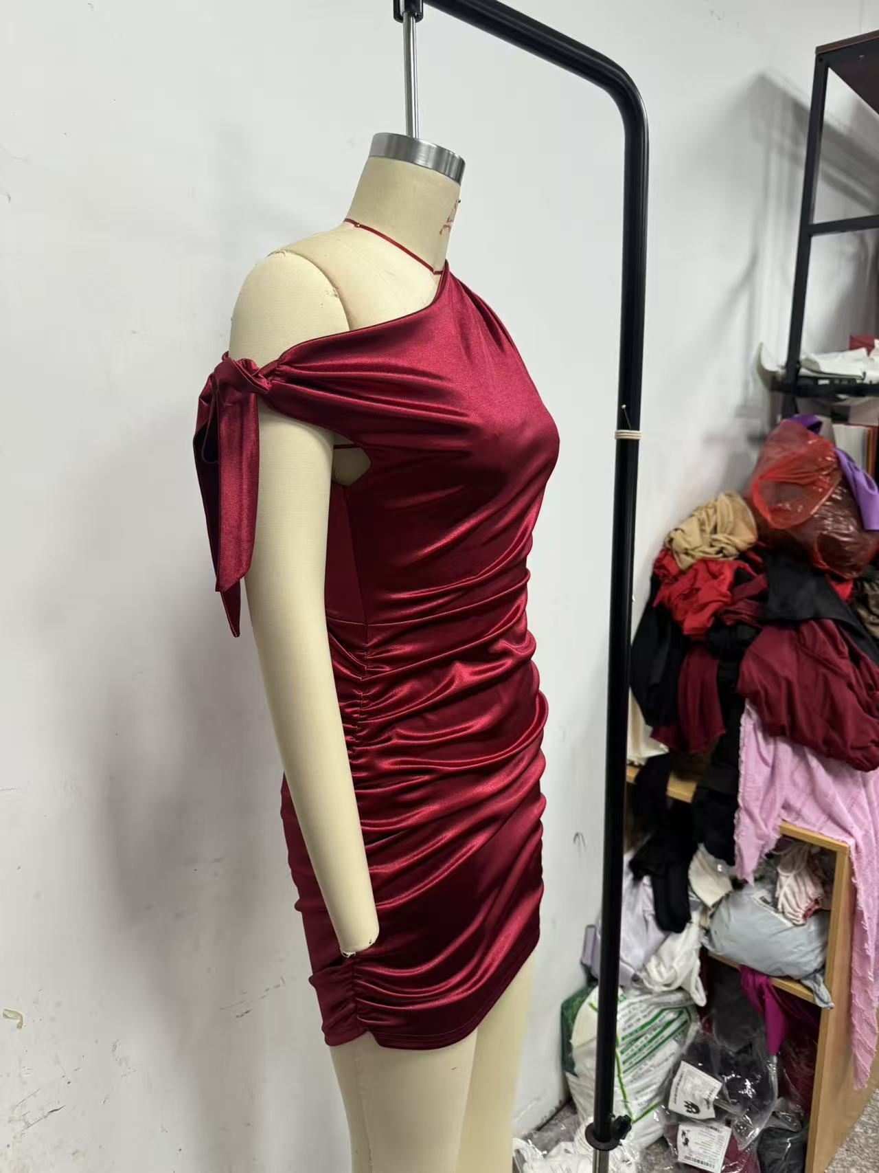 Slash Shoulder Irregular Dress for Evening Parties