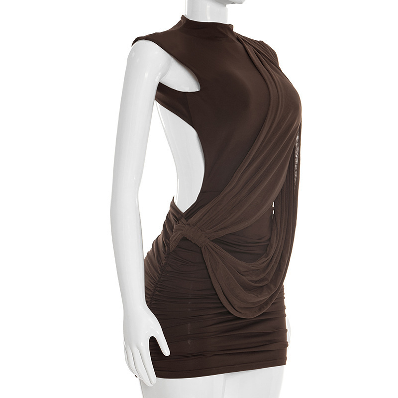 Sleeveless Irregular Ribbon Backless Dress for Summer Casual