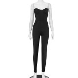 Women Strapless Tight Fitting Sexy Low Back Jumpsuit