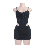 Women Summer Slim Fit Lace Patchwork Strap Bodycon Dress
