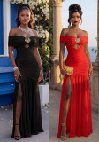 Women Fashion Sexy Off-Shoulder High Slit Strapless Dress