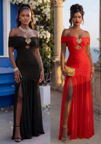 Women Fashion Sexy Off-Shoulder High Slit Strapless Dress