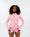 Women Casual Print Leopard Elastic Shorts Two-Piece Sports Set