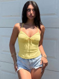 Women Spring Summer Strapless Halter Neck Tie Low Back Bow Tank Top
