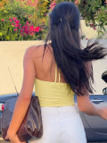 Women Spring Summer Strapless Halter Neck Tie Low Back Bow Tank Top