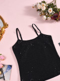 Women Sequin Strap Crop Top