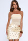 Women Summer Polka Dot Strapless Low Back Ruched Bodycon Mini Dress