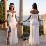 Women Fashion Sexy Off-Shoulder High Slit Strapless Dress