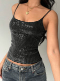 Women Sequin Strap Crop Top