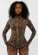 Women Casual Print Leopard Elastic Shorts Two-Piece Sports Set